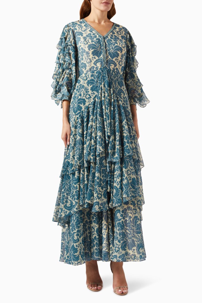 

Calligra Maxi Dress in Chiffon, Blue
