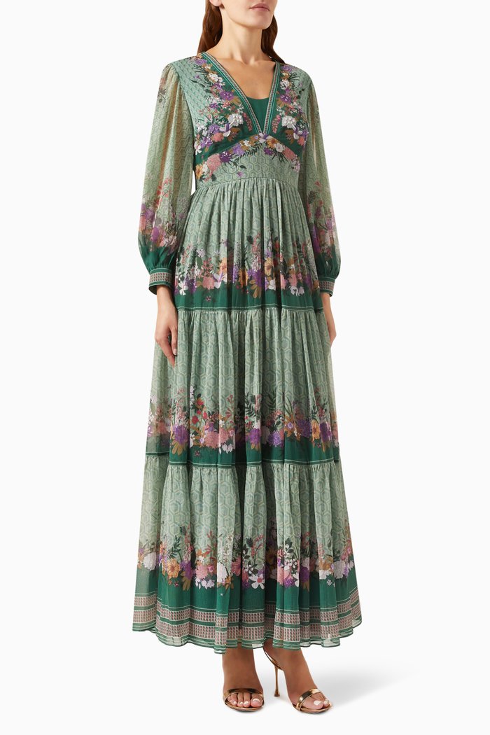 Zenia Maxi Dress in Chiffon, Green