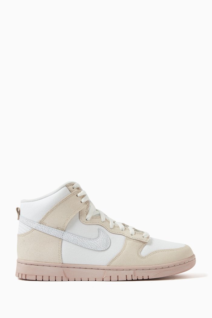 

Dunk High Retro Sneakers in Canvas & Crackled Leather, White