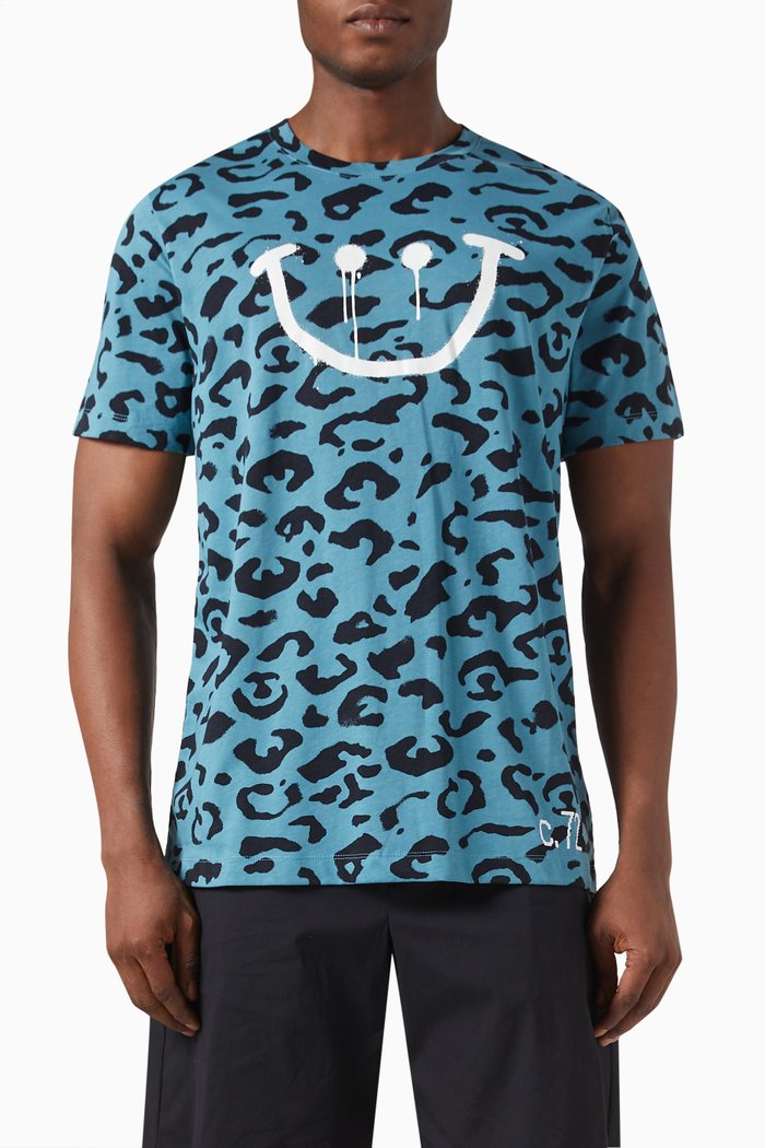 

Printed T-shirt in Cotton Jersey, Blue