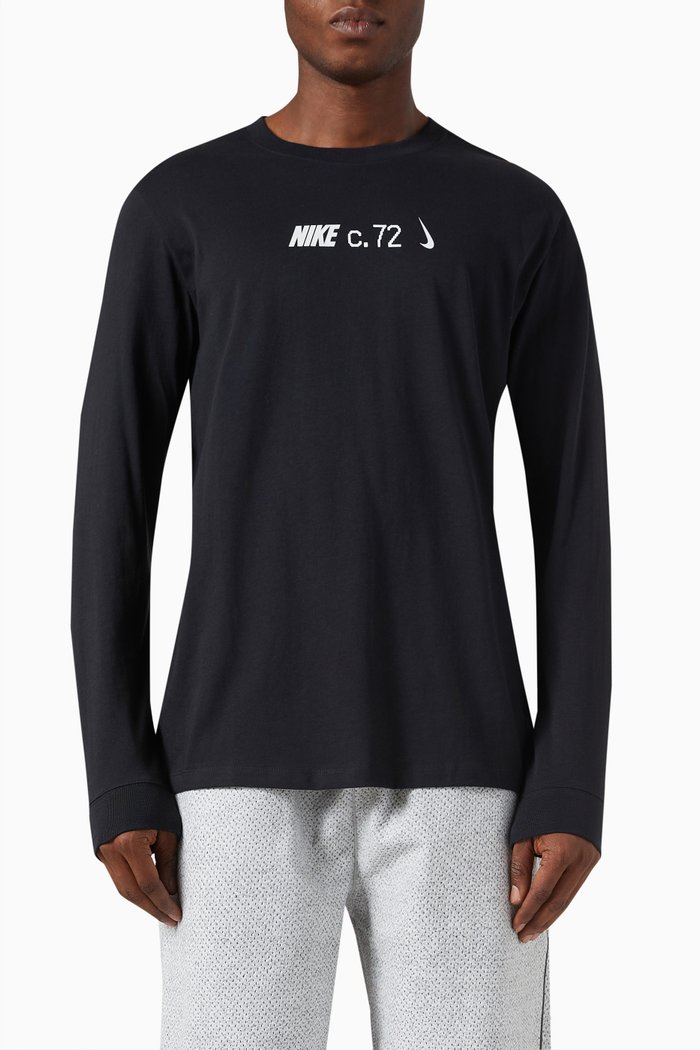 

Logo Long Sleeve T-shirt in Cotton Jersey, Black