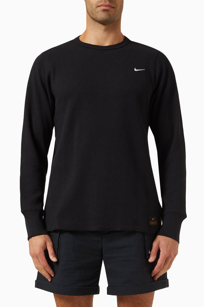 Swoosh Logo T-shirt in Heavyweight Waffle Knit, Black