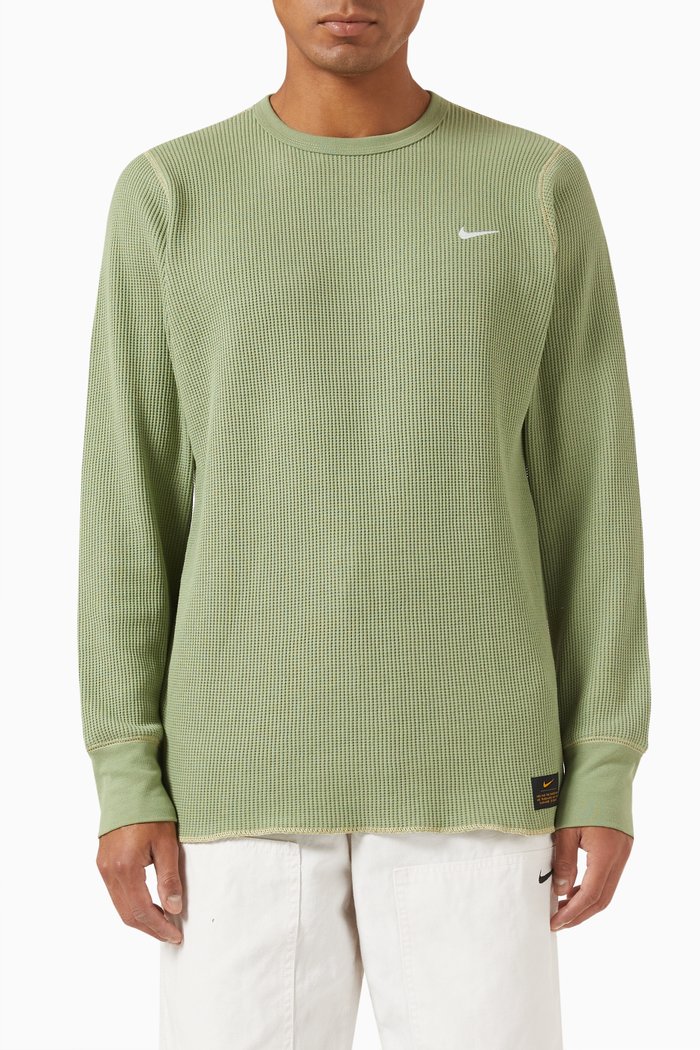 

Long Sleeve T-shirt in Waffle Knit, Green