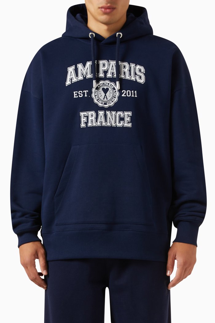 Ami Paris Hoodie in Cotton, Blue