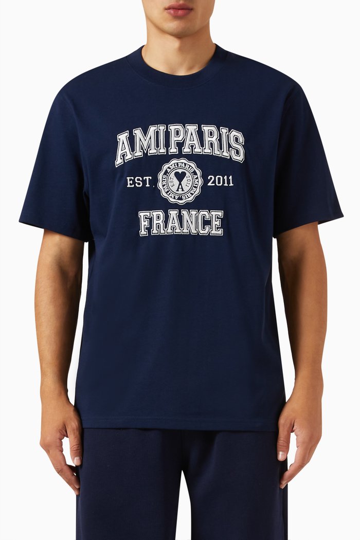 Ami Paris France T-shirt in Organic Cotton Jersey, Blue