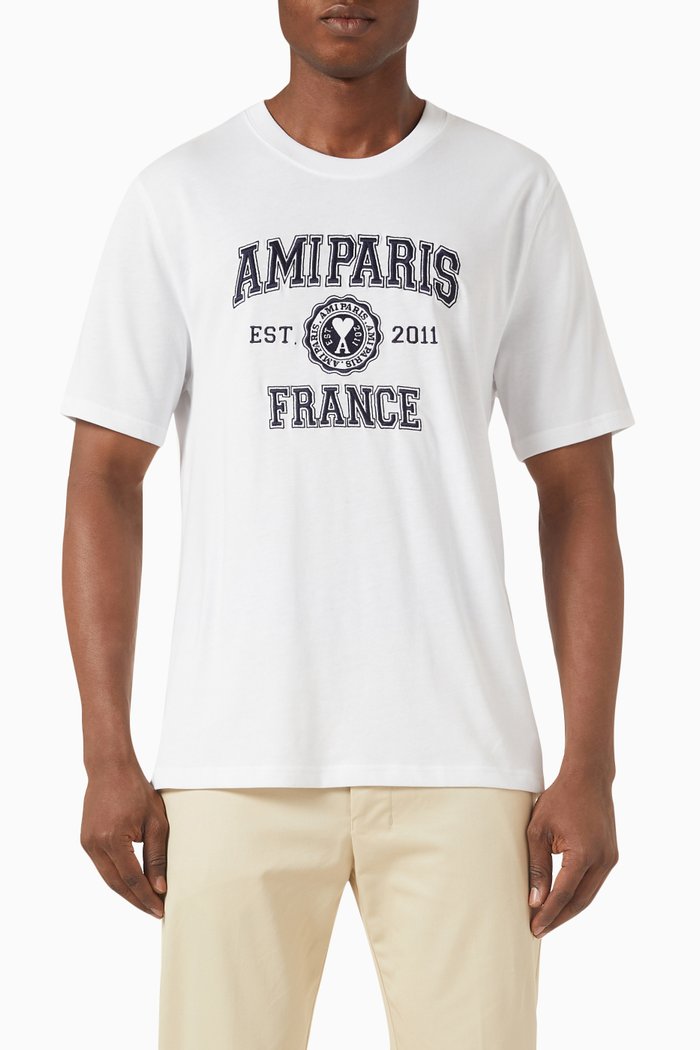 Ami Paris France T-shirt in Organic Cotton Jersey, White