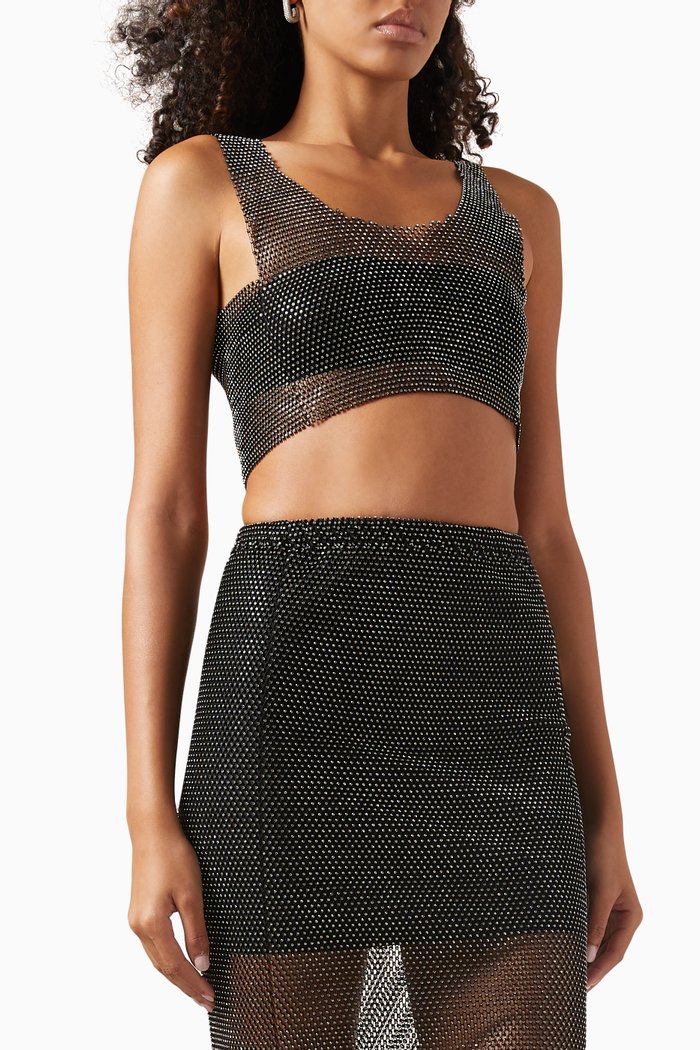 

Rhinestone-embellished Crop Top, Black