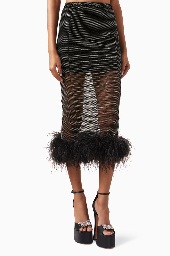 Feathers Midi Skirt, Black