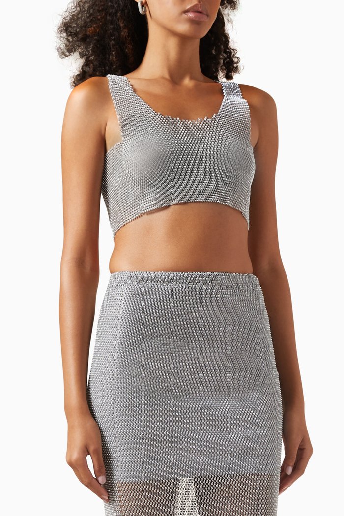 

Rhinestone-embellished Crop Top, Silver