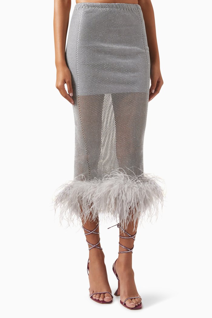 

Feathers Midi Skirt, Silver