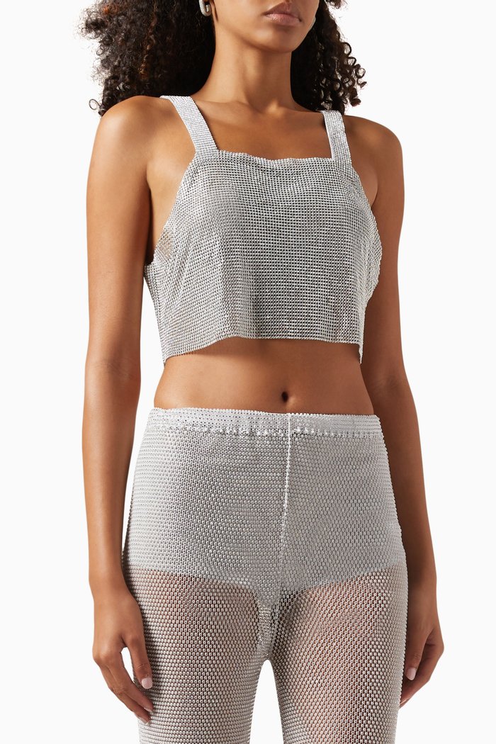 

Rhinestone-embellished Crop Top, Silver