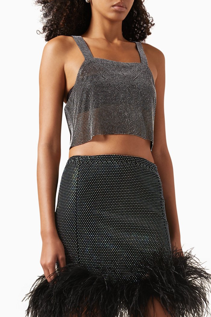 

Rhinestone-embellished Crop Top, Black