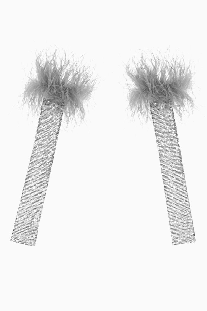 

Rhinestone-embellished Feather Gloves in Knit, Silver
