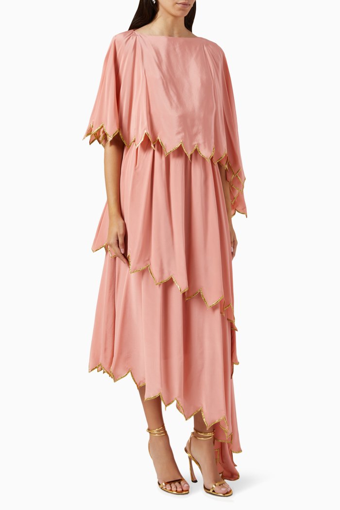 

Asymmetrical Layered Kaftan in Silk-crepe, Pink
