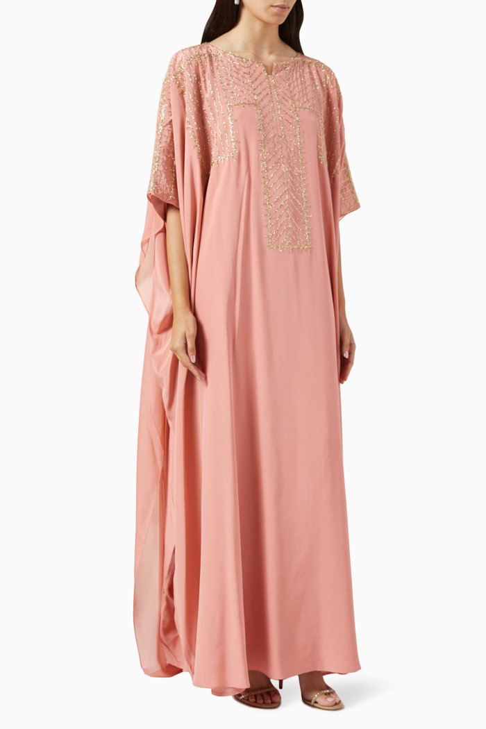

Embellished Kaftan in Silk-crepe, Pink