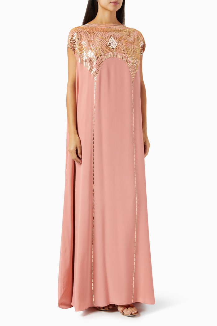 

Embellished Kaftan in Silk-crepe, Pink