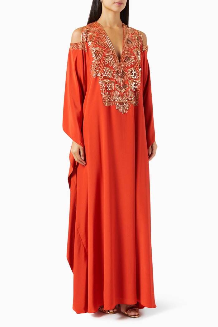 

Embellished Kaftan in Silk-crepe, Orange
