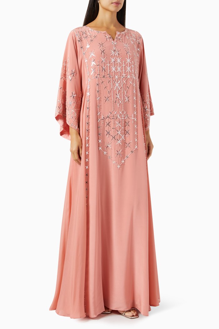 

Bead-embellished Kaftan in Silk-crepe, Pink