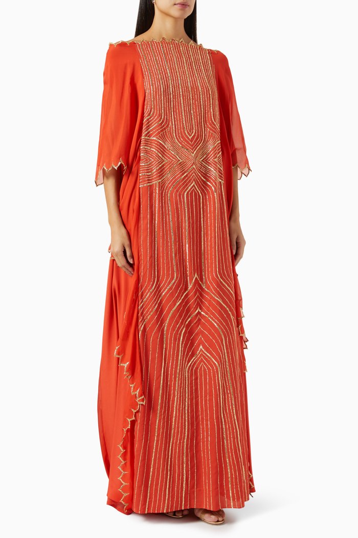 

Scalloped-embellished Kaftan in Silk-crepe, Orange