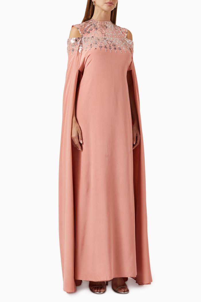 

Embellished Cape Kaftan in Silk-crepe, Pink