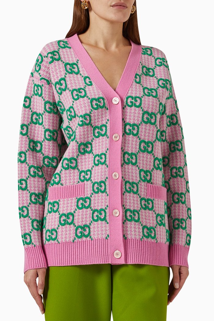 

Houndstooth GG Cardigan in Wool Jacquard, Multicolour