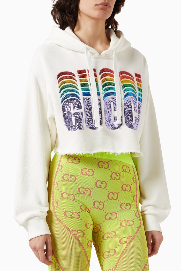 

Sequin-embellished Logo Crop Sweatshirt in Cotton-jersey, White