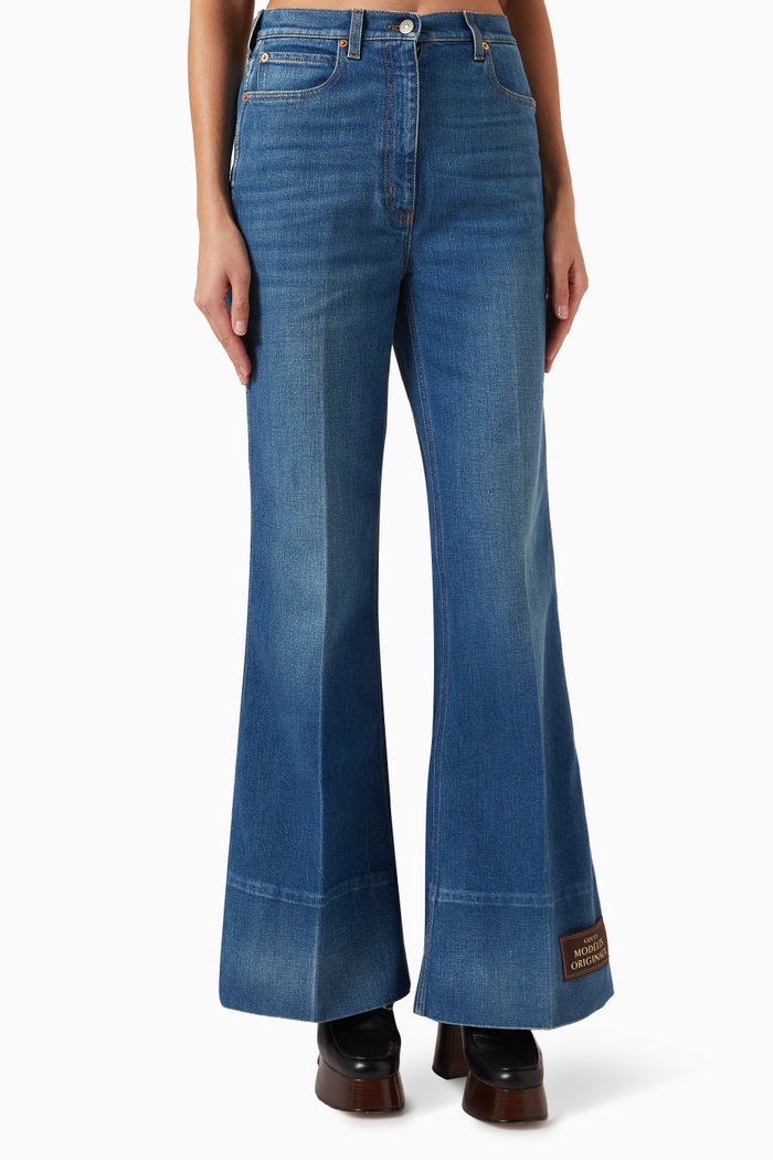 

Flared Jeans in Organic Denim, Blue