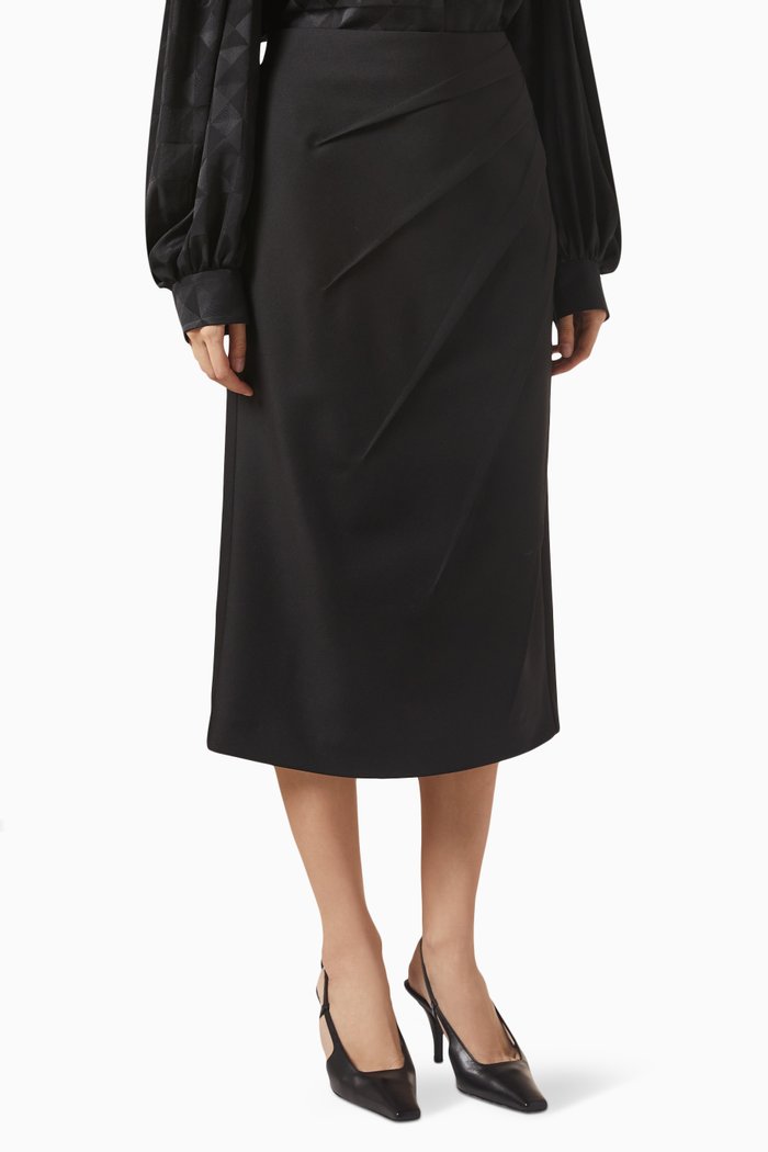

Draped Midi Skirt in Wool, Black