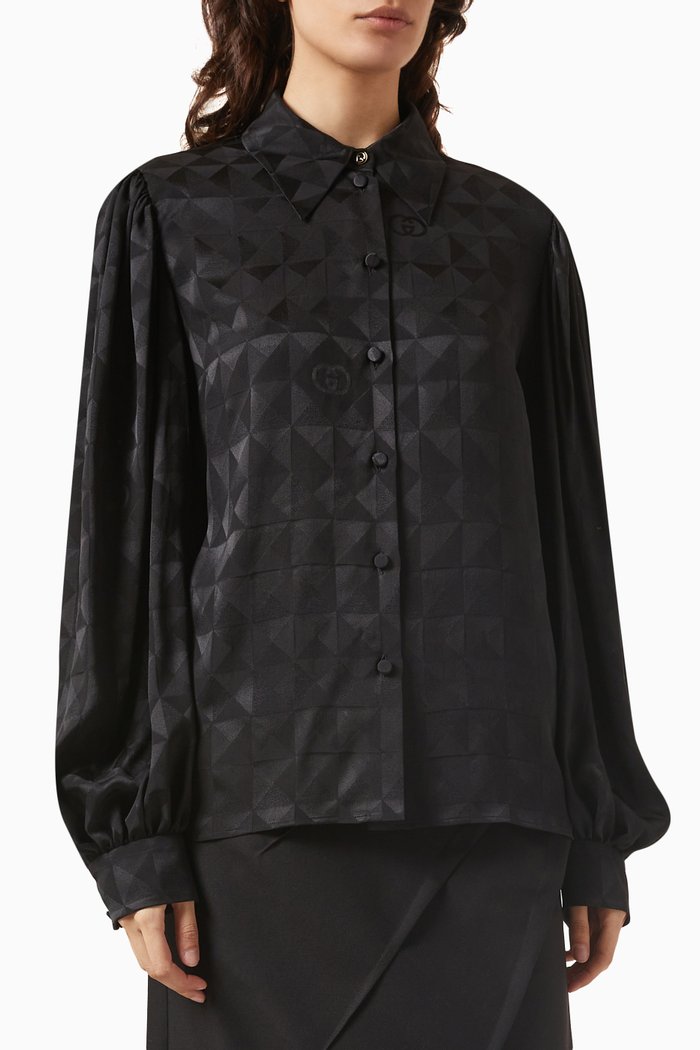 

Geometric GG Shirt in Crêpe-satin, Black