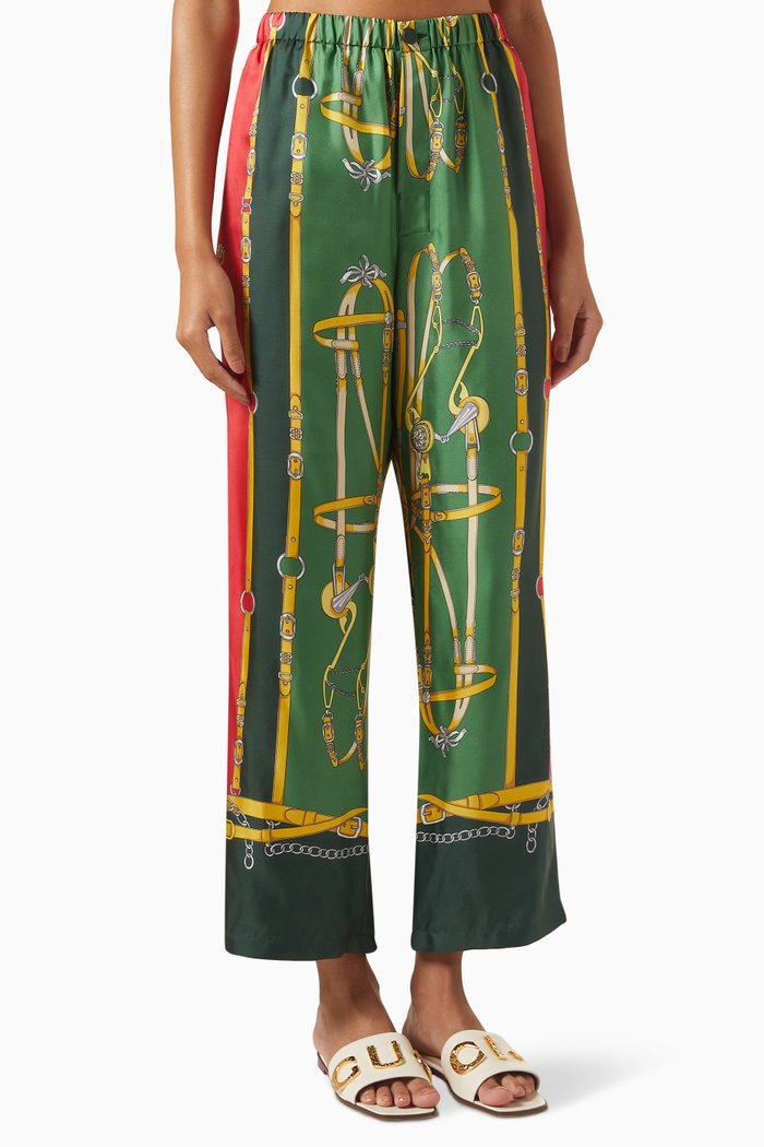 

Harness & GG-print Straight-leg Pants in Silk-twill, Multicolour