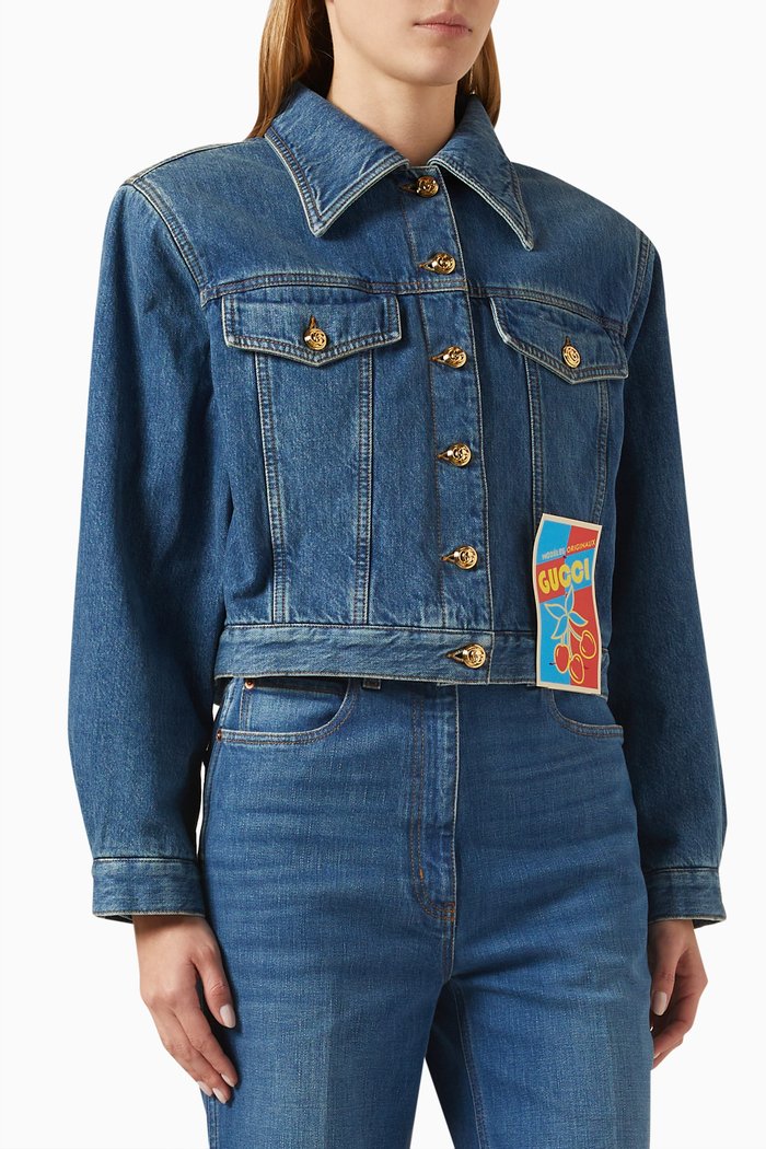 

Label Cropped Jacket in Denim, Blue