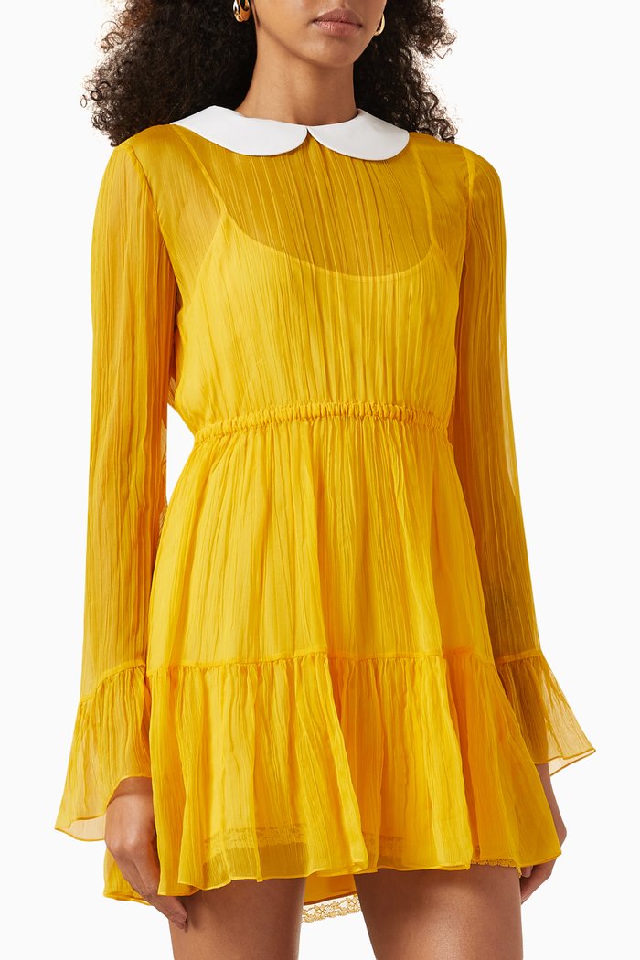 

Flared Mini Dress in Silk Chiffon, Yellow