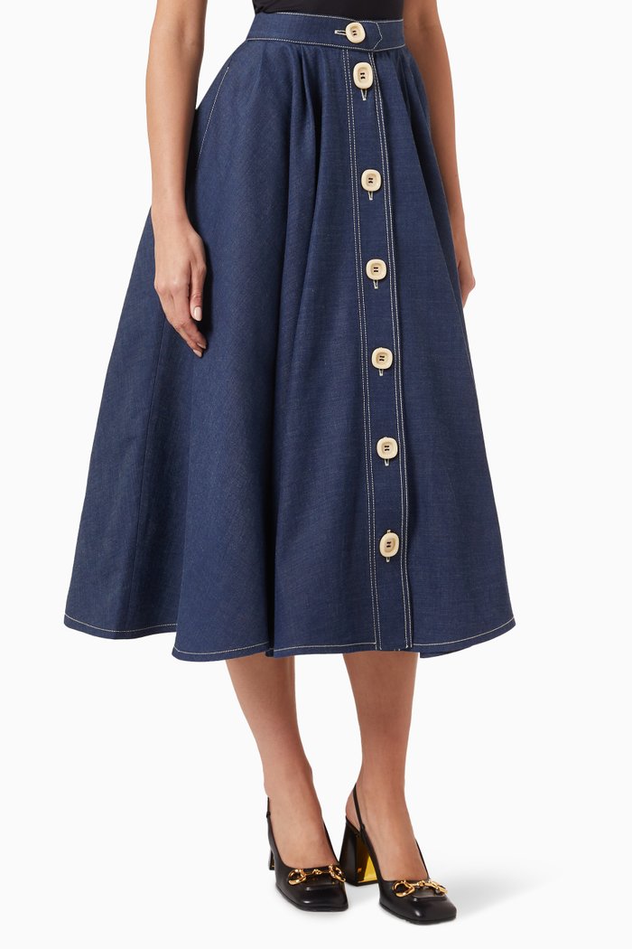 

Pleated Denim Skirt, Blue