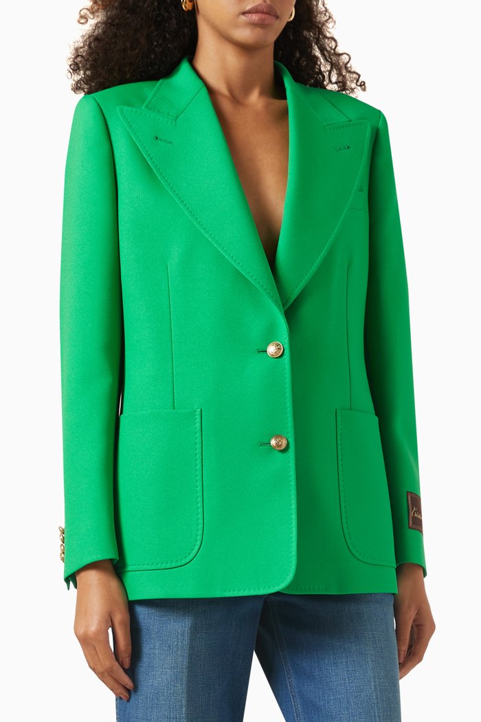 

Double-breasted Boxy Blazer in Drill, Green