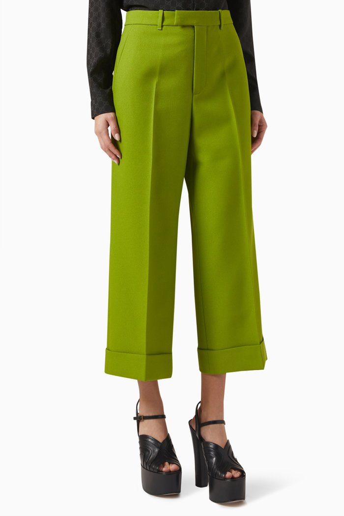 

Cropped Pants in Drill-fabric, Green
