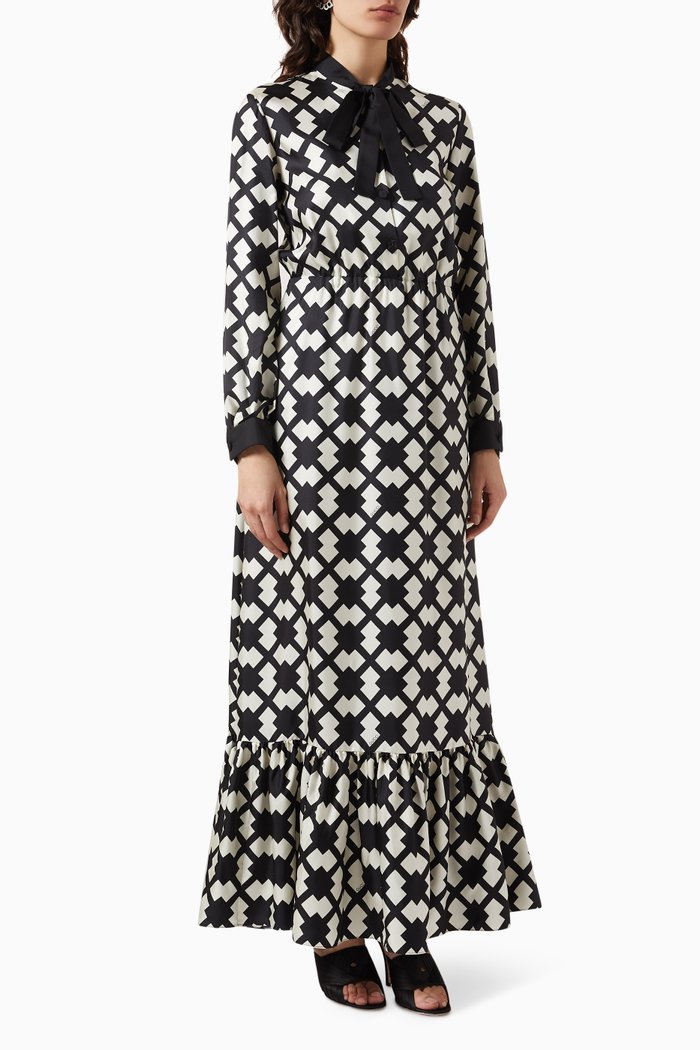 Rhombus Tile-print Maxi Dress in Silk, Multicolour
