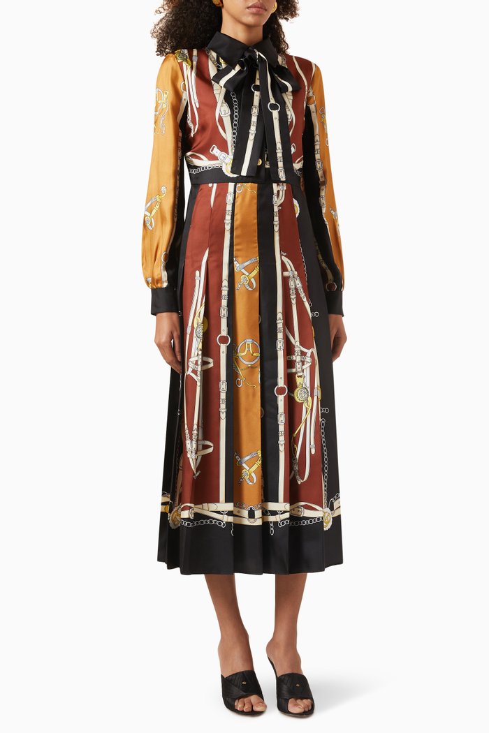 

Equestrian-printed Midi Dress in Silk, Multicolour