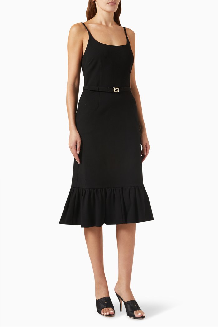 

Belted Midi Dress in Viscose-sable, Black