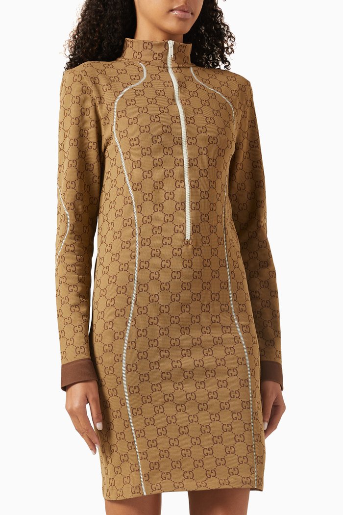 

GG Jacquard Mini Dress in Jersey, Brown