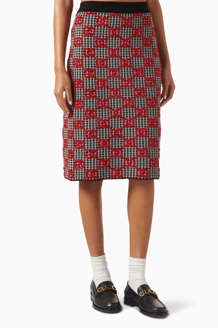 

GG Bouclé Pied de Poule Midi Skirt in Wool, Multicolour