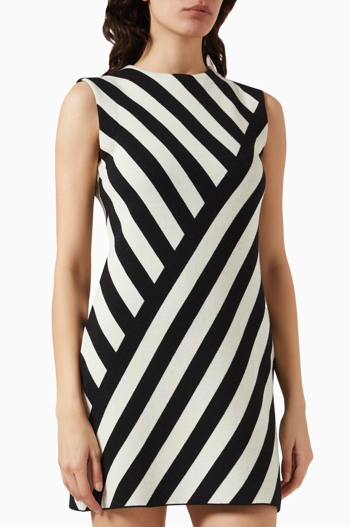 

Striped Mini Dress in Wool & Cotton-blend Knit, Black