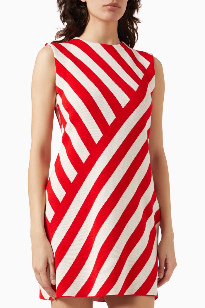 

Striped Mini Dress in Wool & Cotton-blend Knit, Red