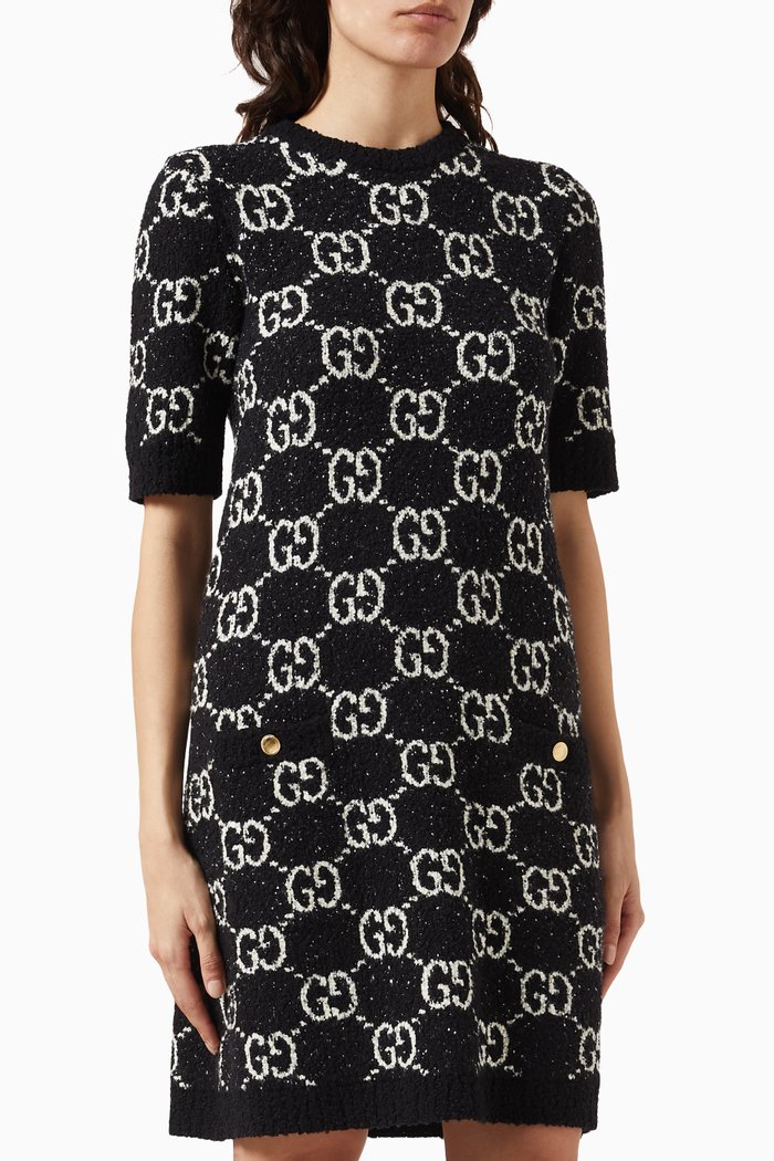 

GG-motif Jacquard Mini Dress in Cotton-knit, Black
