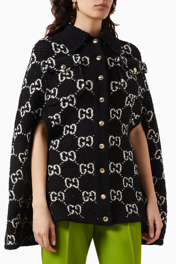 

GG-motif Jacquard Cape Jacket in Cotton-knit, Black