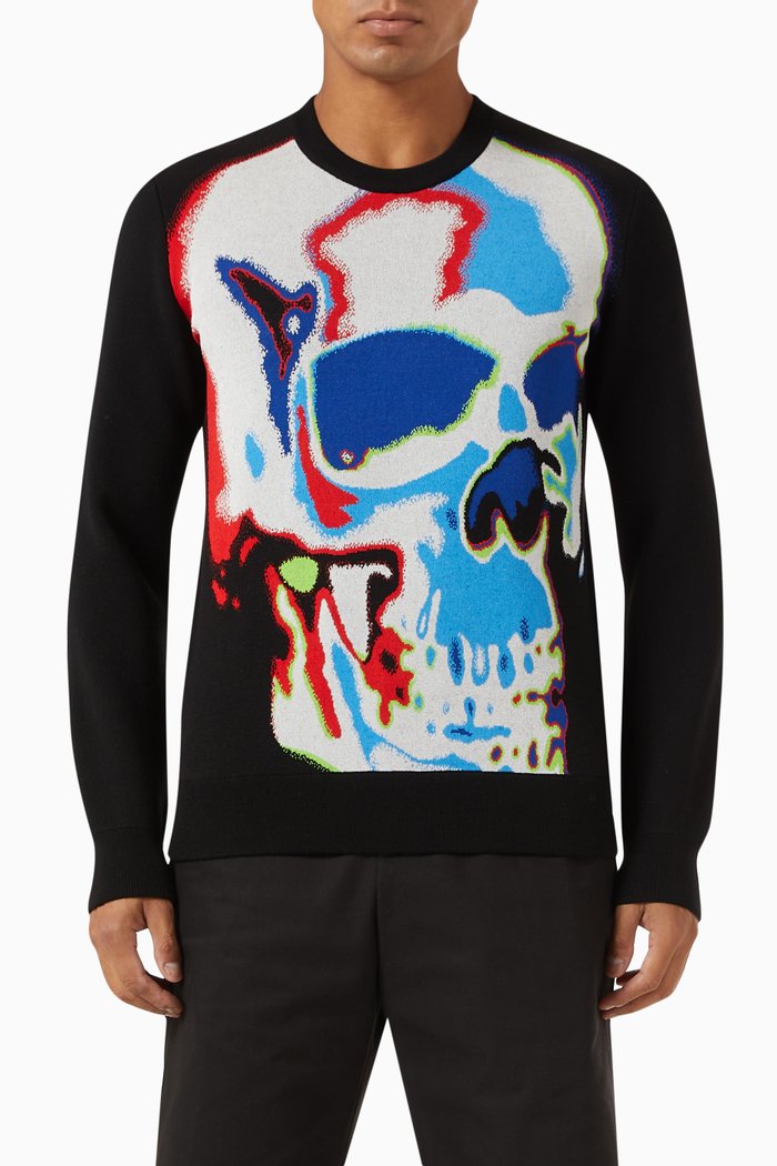 

Solarised Skull Jacquard Sweater in Viscose Blend, Multicolour