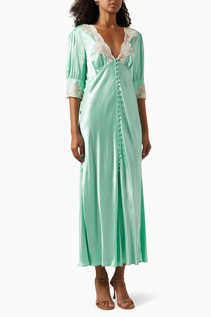 

Simone Maxi Dress in Satin, Green