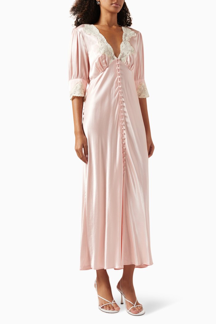 Simone Maxi Dress in Satin, Pink