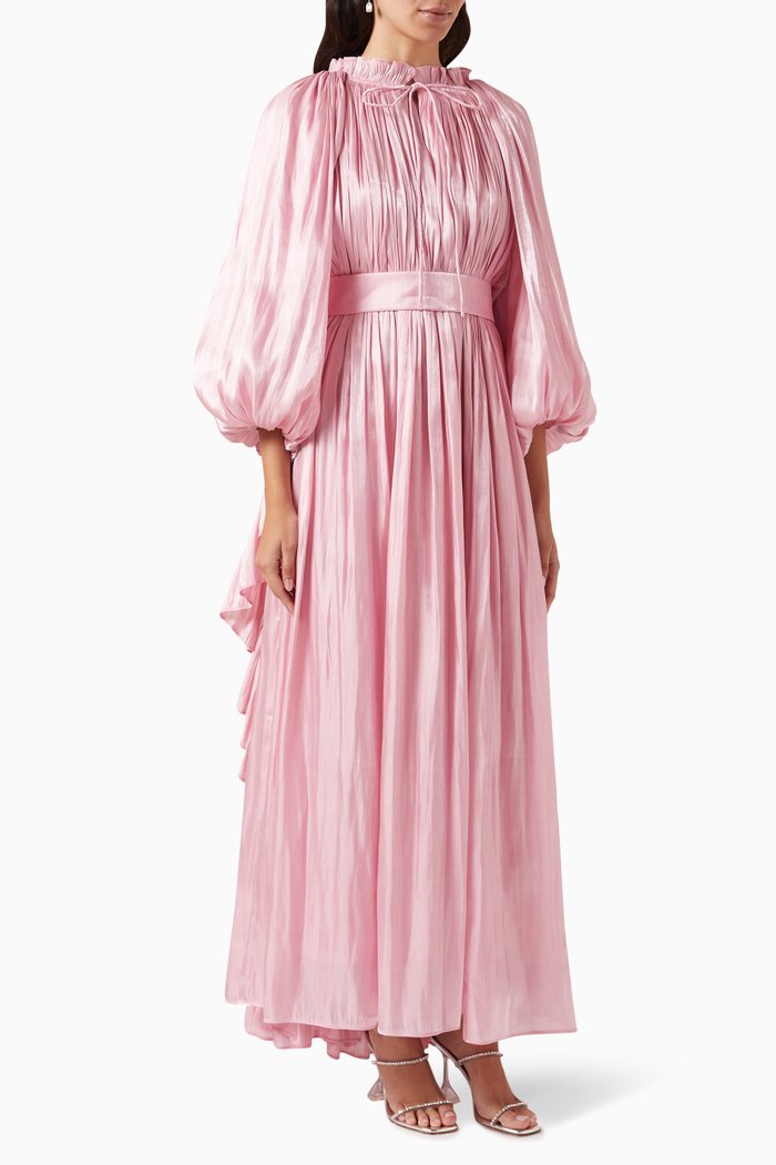 

Pleated Belted Maxi Dress, Pink