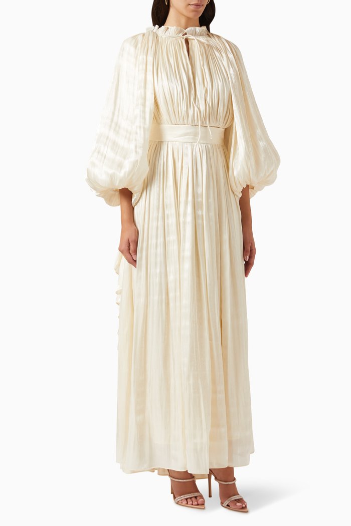 

Pleated Belted Maxi Dress, Neutral