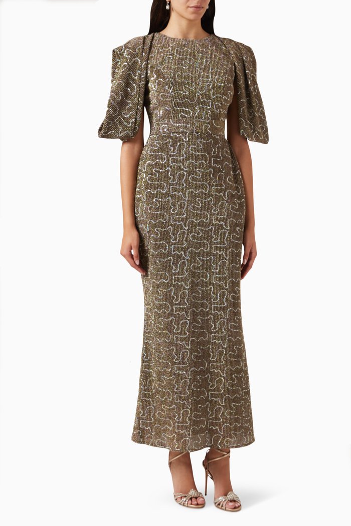Embellished Midi Dress, Gold